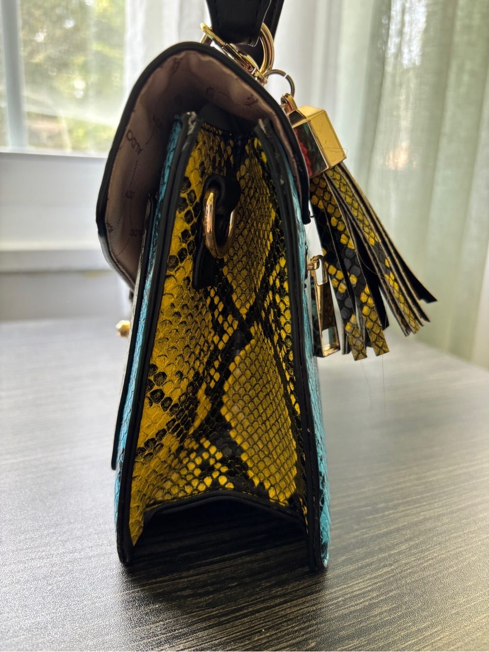 Aldo Glendaa Multicolor Snake-Effect Top Handle Satchel with Tassel SKU 31 - Picture 7 of 11